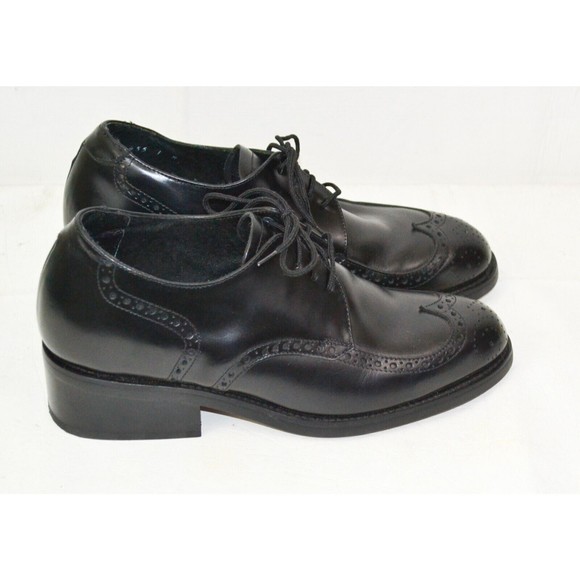 Men\'s Leather Size 8 Dress Wingtip Lift Shoes Black 3\